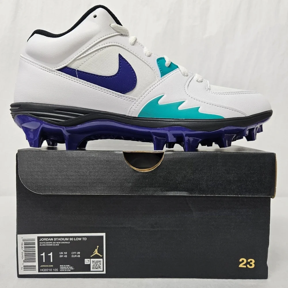 Jordan‎ Stadium 90 Low TD Football Cleats HQ0210-105 White Purple Men Size 11